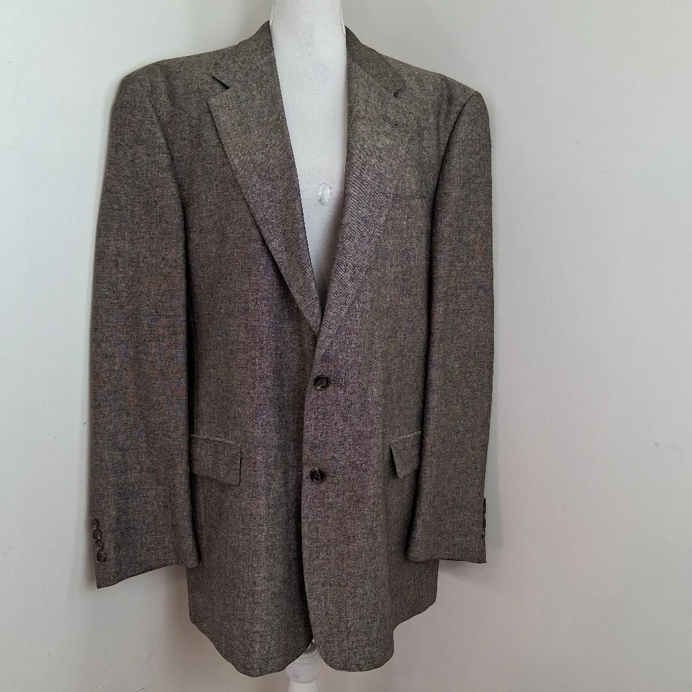 Burberry’s Houndstooth Sport Coat In Brown Wool Union Made USA Size 44L